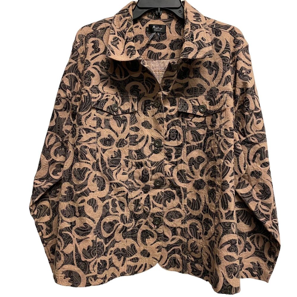 Analogy Women's Plus 2X Blazer Tapestry Embroidered Floral Jacket Brocade Button